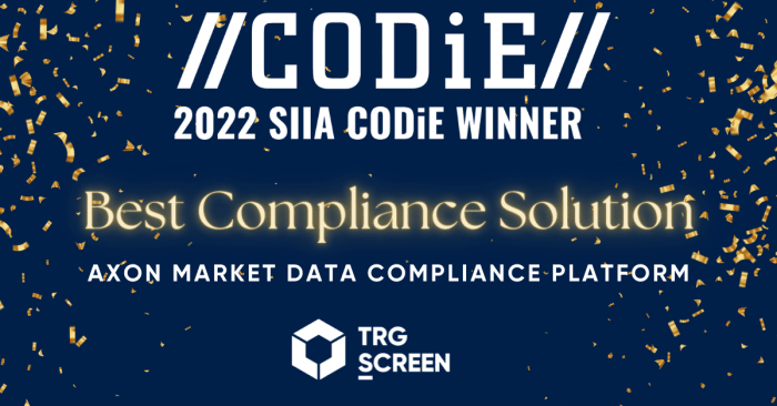 trg screen recognized by siia as best compliance solution
